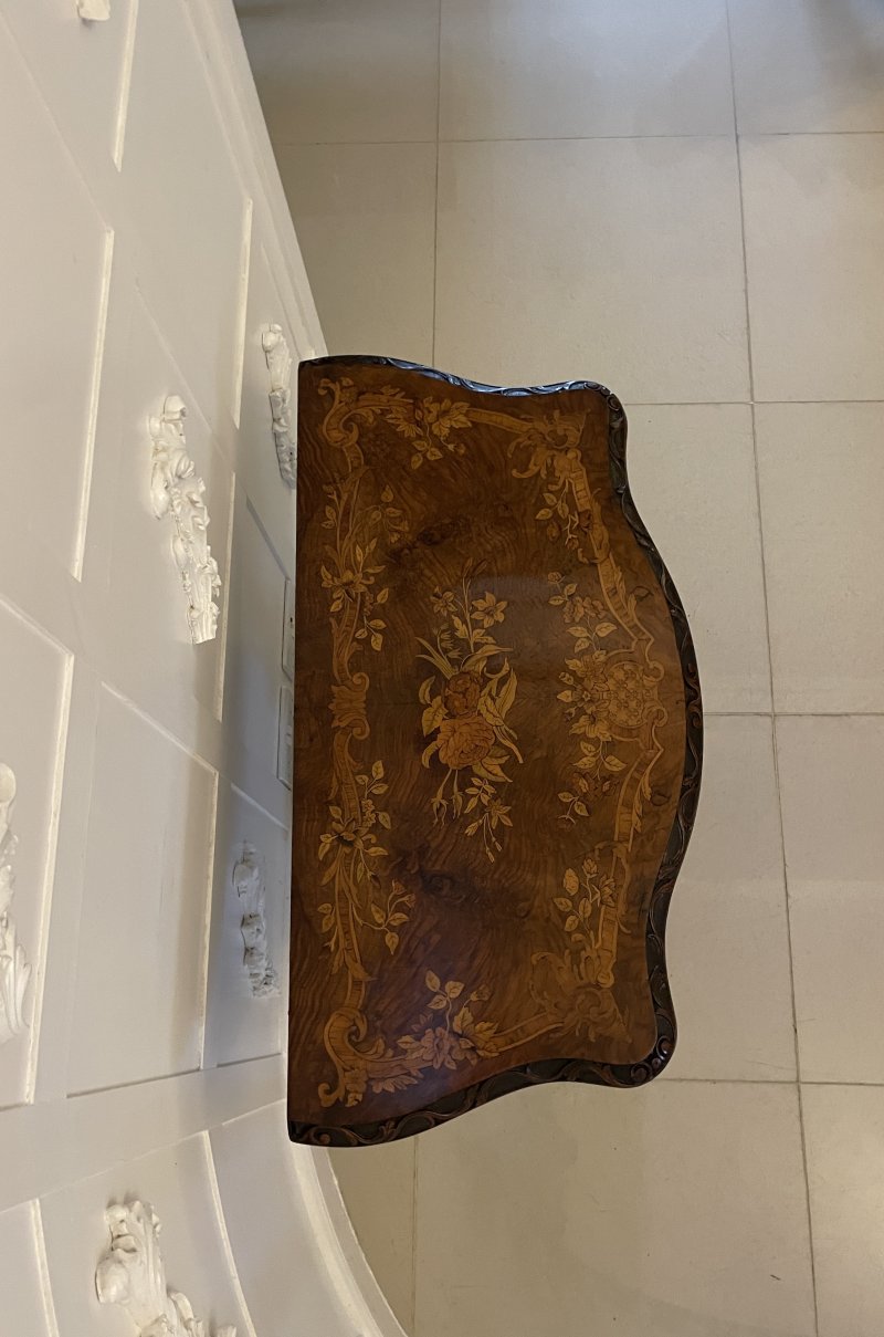 Exceptional Quality Antique Victorian Burr Walnut Inlaid Floral Marquetry Card/Console Table - Image 8